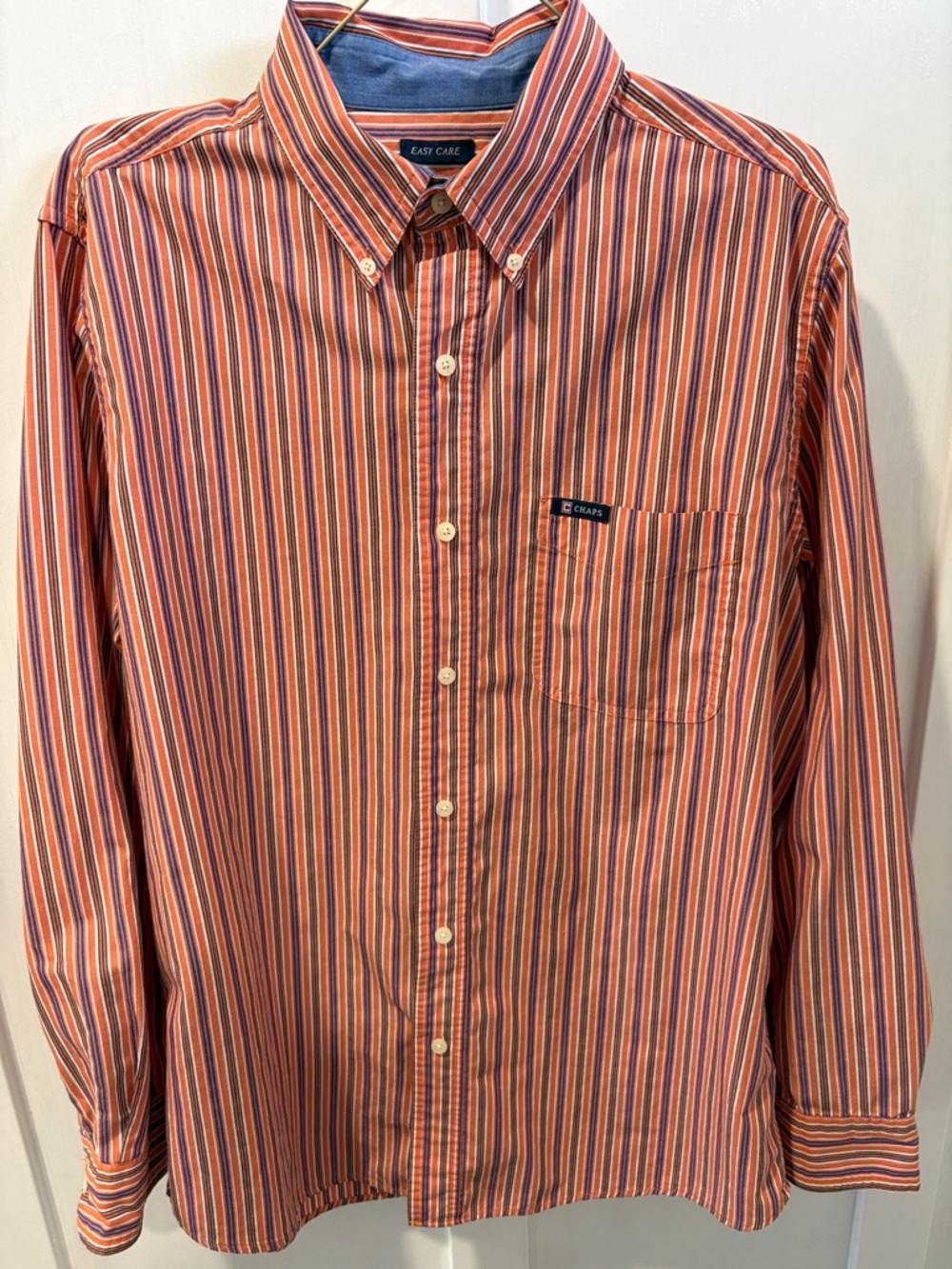 Chaps Men’s Orange and Blue Striped Button-Up Shirt